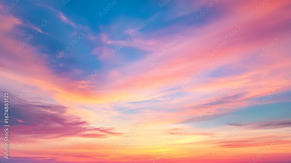 Fototapeta premium Colorful Sky with Pink, Orange, and Blue Hues at Sunrise or Sunset Scenery