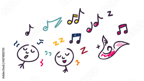 Whimsical musical notes and sleeping figures vector