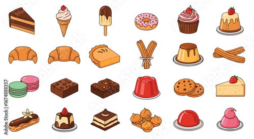 Assortment of various desserts including cakes pastries and other sweet treats