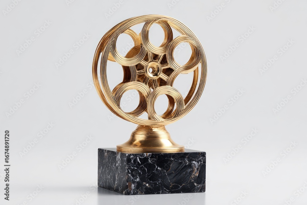 Fototapeta premium Golden film reel trophy on a black marble base (2)