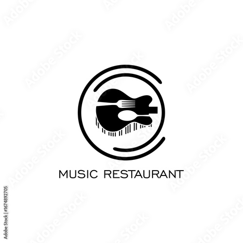 vector logo design guitar fork spoon plate cafe restaurant music