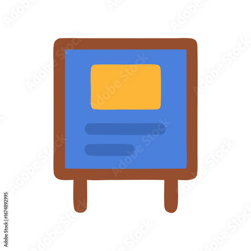 Information board with blue sign, yellowbrown border for instruction visuals. Ideal for educational materials, signage design, and informational content creation.
