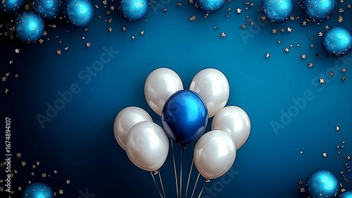 Wallpaper Mural Blue White Balloon Star Decoration Party Celebration Elegant Festival Invitation Background  Torontodigital.ca