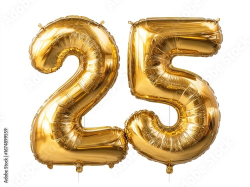 Gold foil balloons spelling out the number 25