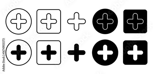 Flat design vector illustration of add plus icon isolated on white background, ui ux web app symbol