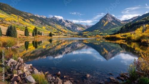 Autumnal Mountain Lake Reflection, Colorado, Scenic Vista, Fall Colors