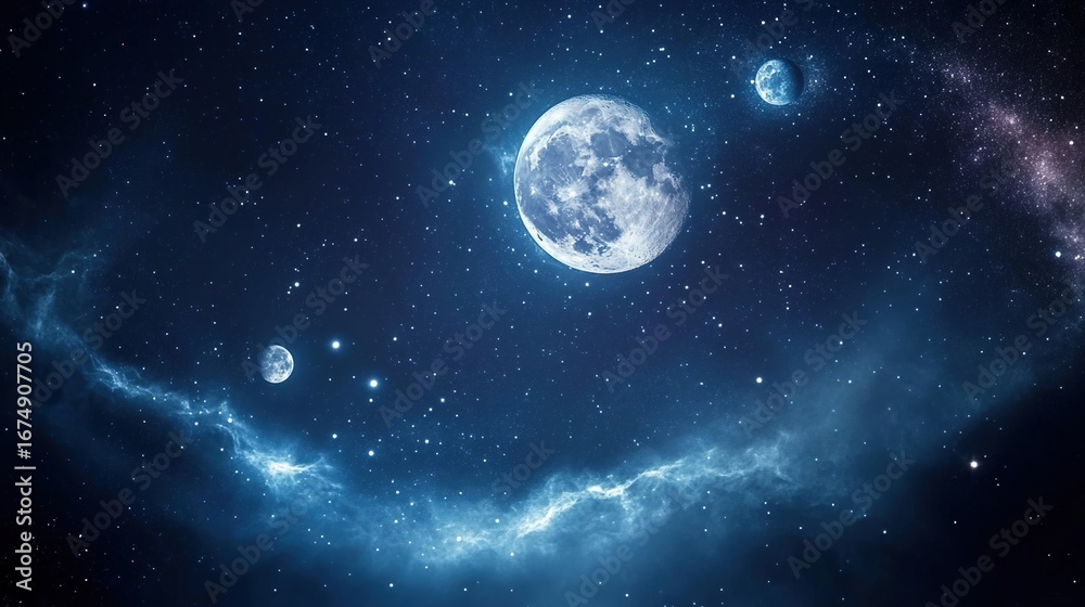Obraz premium Metaverse - Style Cosmic Planets and Nebula Virtual Space Scene Material