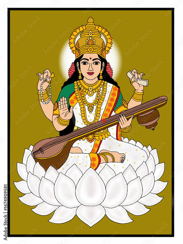 Obraz premium hand drawn digital art of goddess saraswati
