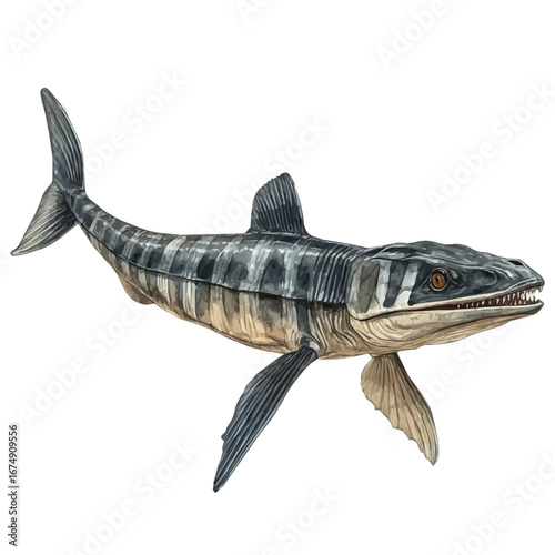 Ichthyosaurus, watercolor painting vector, isolated on a white background.