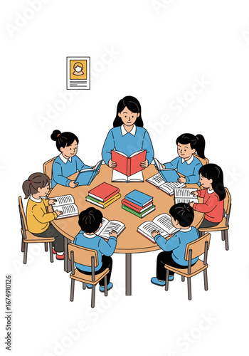 Engaged children gather around teacher for captivating story time and shared learning experience