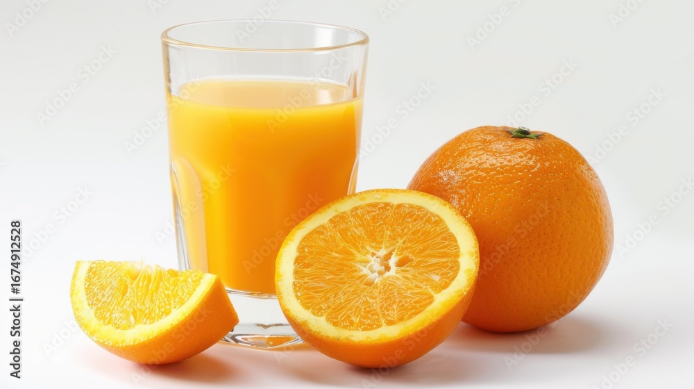 Bright Summer Beverage Close-Up: Fresh Orange Juice in Cup with White Background & Organic Oranges Bright Summer Beverage Close-Up: Fresh Orange Juice in Cup with White Background & Organic Oranges