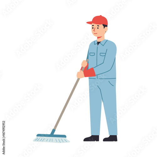 worker with a mop