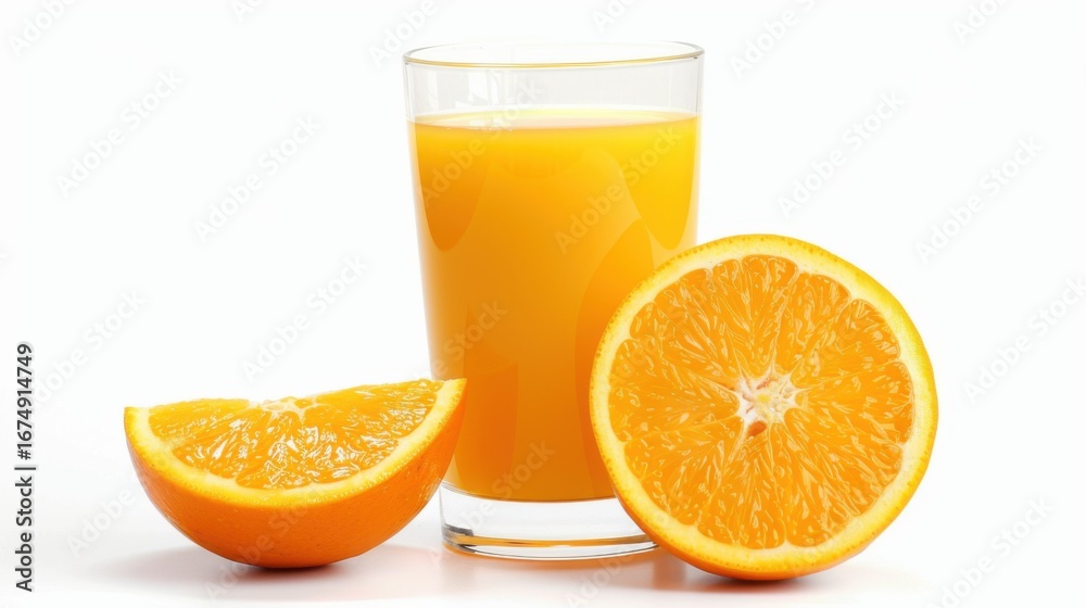 Bright Summer Beverage Close-Up: Fresh Orange Juice in Cup with White Background & Organic Oranges Bright Summer Beverage Close-Up: Fresh Orange Juice in Cup with White Background & Organic Oranges