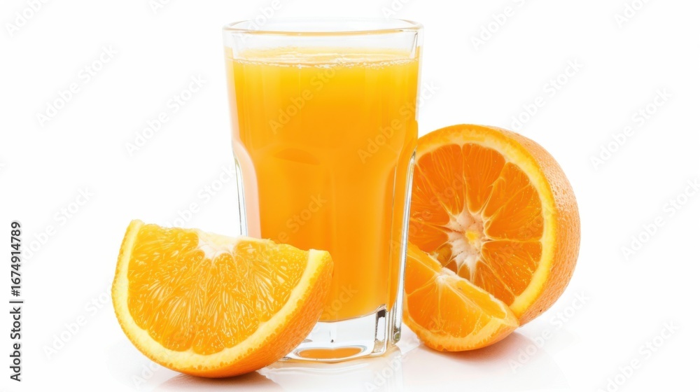 Bright Summer Beverage Close-Up: Fresh Orange Juice in Cup with White Background & Organic Oranges Bright Summer Beverage Close-Up: Fresh Orange Juice in Cup with White Background & Organic Oranges