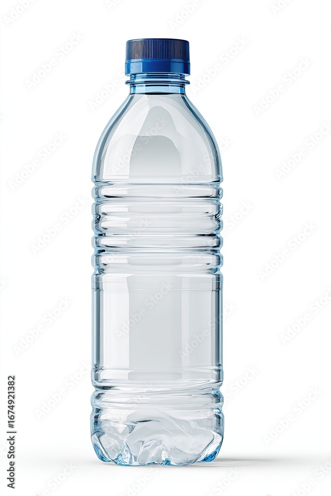 Fototapeta premium Clear, light-blue plastic water bottle with a dark-blue cap