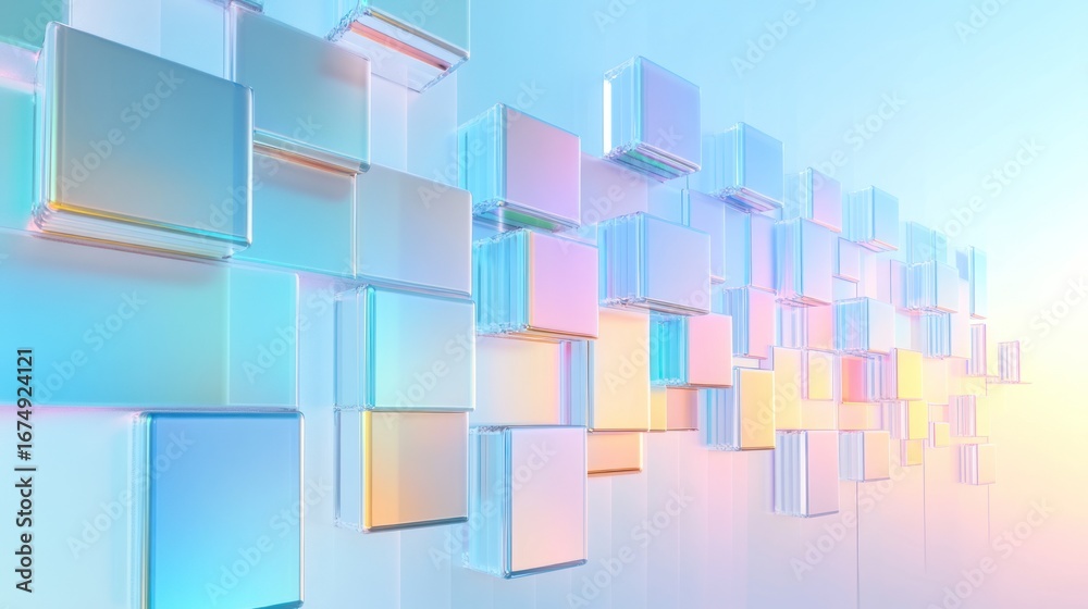 Fototapeta premium Iridescent glass blocks on gradient background