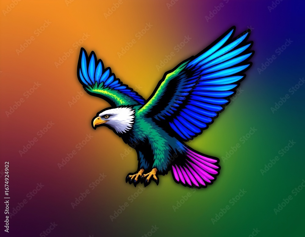 Obraz premium Vivid Digital Eagle Flight Against Gradient Background