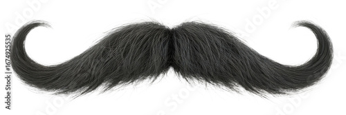 A realistic black handlebar mustache isolated on transparent background