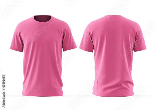 Front and back view of a vibrant pink t-shirt (5)