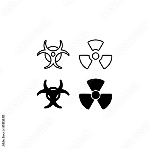 Biohazard and radiation warning symbols for designs needing cautionary elements. Ideal for medical, scientific, and industrial themes in print or digital media.