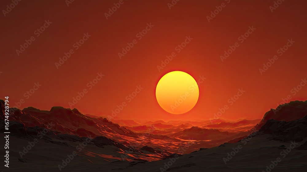 Fototapeta premium Golden Sun Over Dark Land