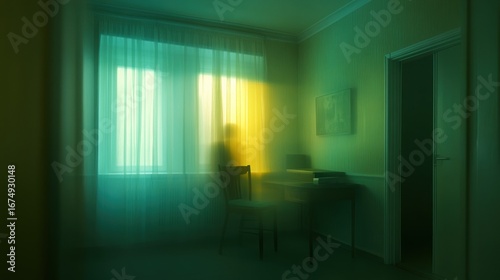 Silhouette by window room sunlight interior