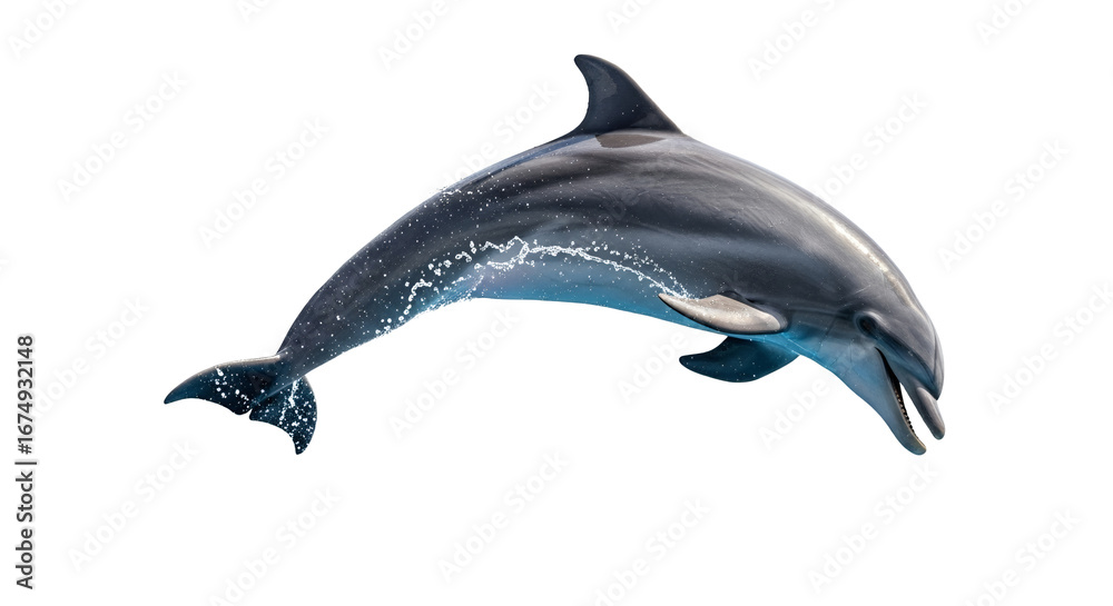Fototapeta premium Dynamic Dolphin Leap: A Spectacle of Marine Agility Against a Pristine Backdrop aquatic dance of life