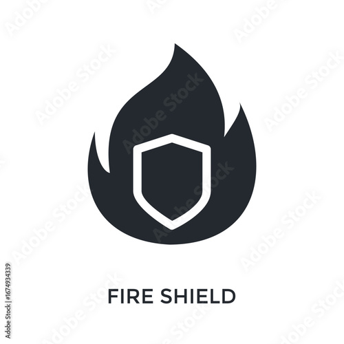 Fire Shield Icon Glyph Style. Vector Illustration For Graphic Design