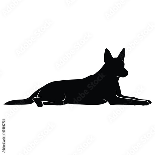 Silhouette of a Loyal Dog Resting A Simple and Elegant Black Outline of a Canine in a Lying Position