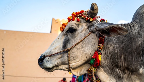 Ornate cow, decorated for a ceremony