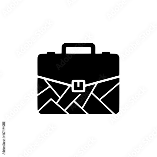 Abstract black icon of a briefcase with a fragmented pattern, symbolizing modern professional challenges, career disruption, or innovative solutions