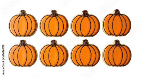 Eight pumpkins arranged in rows of four, digitally drawn with bright colors
