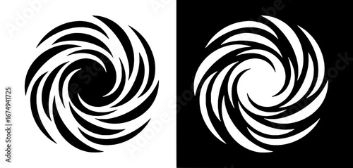 Captivating dynamic abstract graphic featuring a powerful swirling vortex design in striking black and white, symbolizing continuous motion, energy, depth, and fluid movement
