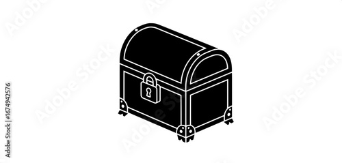 Locked Treasure Chest Icon A Black and White Isometric Illustration