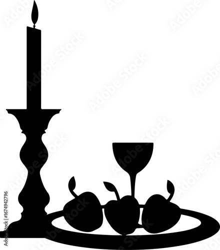 illustration of a candle holder, old, antique, lamp, candlestick, light, candle, vector, vintage, metal, decoration, art, lantern, candles, illustration, iron, design, frame, style, silhouette, candel
