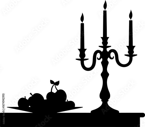 illustration of a candle holder, old, antique, lamp, candlestick, light, candle, vector, vintage, metal, decoration, art, lantern, candles, illustration, iron, design, frame, style, silhouette, candel