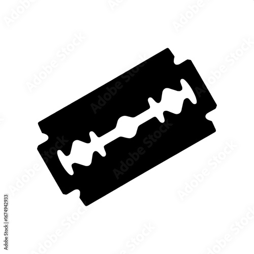 Razor blade icon symbol, sharp metal cutting tool, close-up silhouette of a sharp blade for shaving and grooming