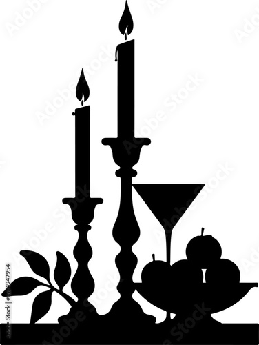illustration of a candle holder, old, antique, lamp, candlestick, light, candle, vector, vintage, metal, decoration, art, lantern, candles, illustration, iron, design, frame, style, silhouette, candel