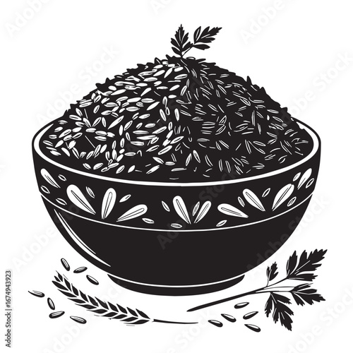 black rice pilaf Silhouette Vector, High Quality Illustration on White Background