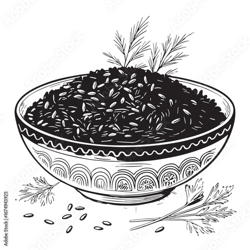black rice pilaf Silhouette Vector, High Quality Illustration on White Background