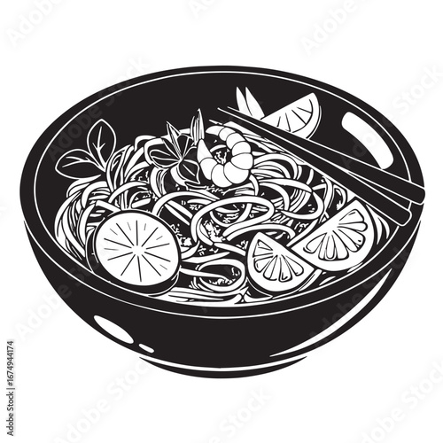 black pad thai   Silhouette Vector, High Quality Illustration on White Background