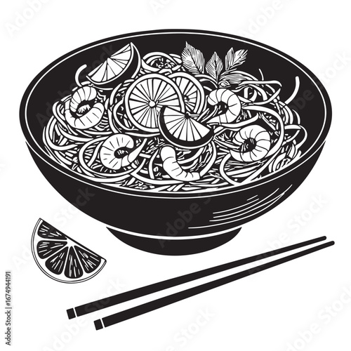 black pad thai   Silhouette Vector, High Quality Illustration on White Background