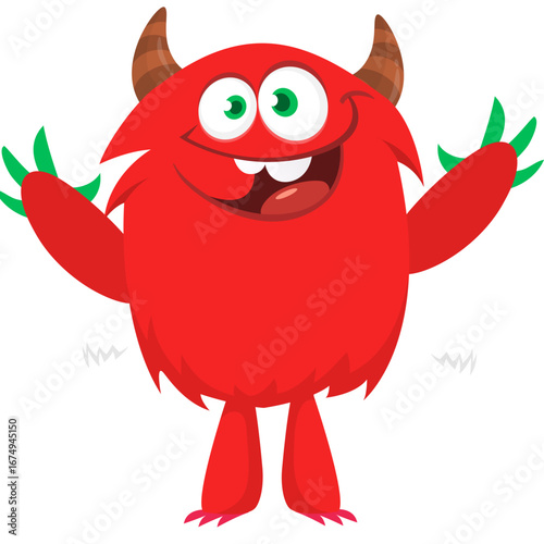 Cartoon funny monster character design with funny face expression. Halloween vector illustration 