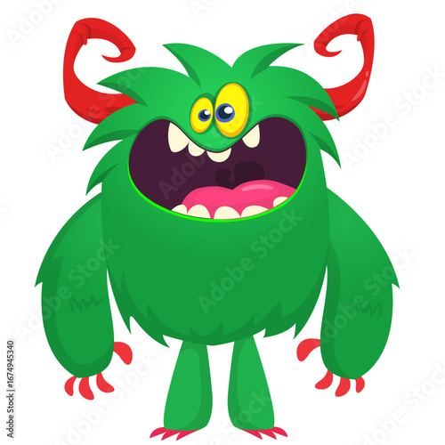 Cartoon funny monster character design with funny face expression. Halloween vector illustration 