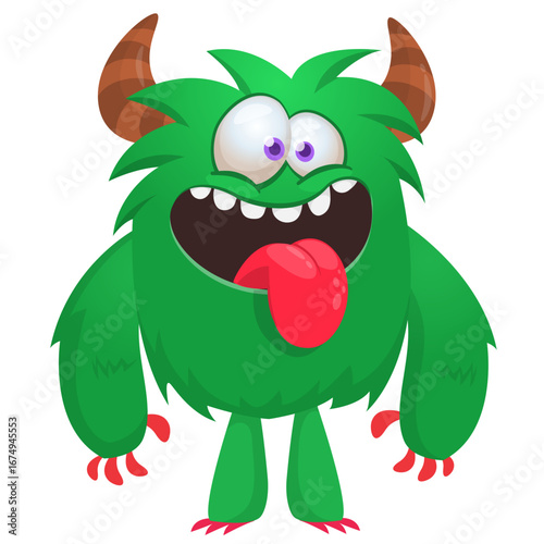 Cartoon funny monster character design with funny face expression. Halloween vector illustration 