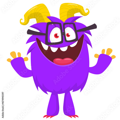 Cartoon funny monster character design with funny face expression. Halloween vector illustration 