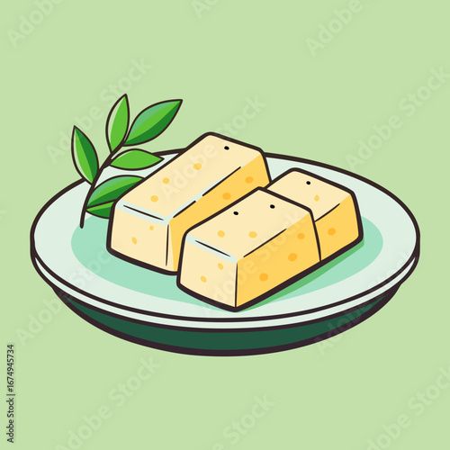 Delicious breakfast with fresh slices of bread and a wedge of yellow cheese on a white plate