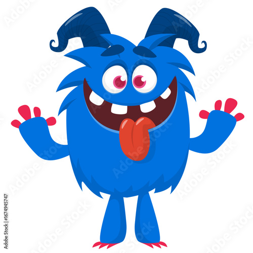 Cartoon funny monster character design with funny face expression. Halloween vector illustration 