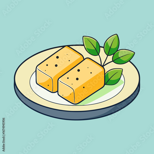 A delicious slice of cheese on a plate with fresh baked bread is a healthy snack or breakfast