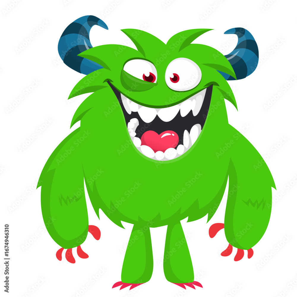 Fototapeta premium Cartoon funny monster character design with funny face expression. Halloween vector illustration 